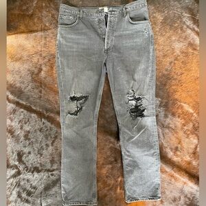 Citizens Of Humanity Gray Straight Leg Jeans with Distressed Details